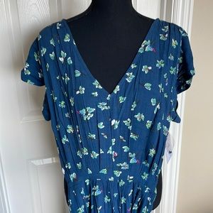 Dark Blue Floral Nickie V-neck Crop Jumpsuit MEDIUM